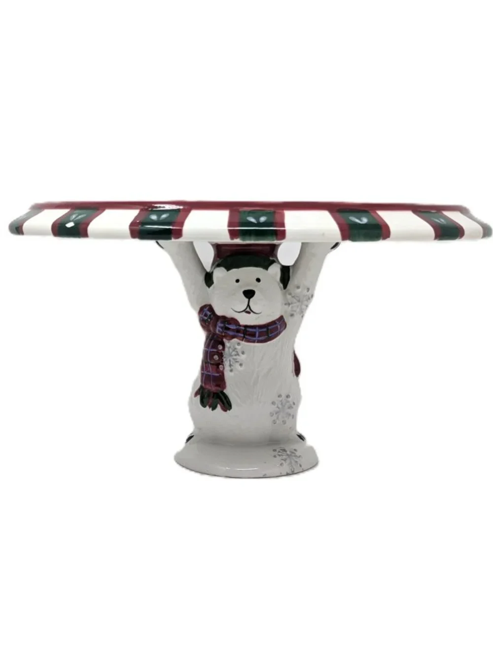 Pfaltzgraff Christmas Pedestal Plate Snow Bear Holiday Cake or Petit Four NIB